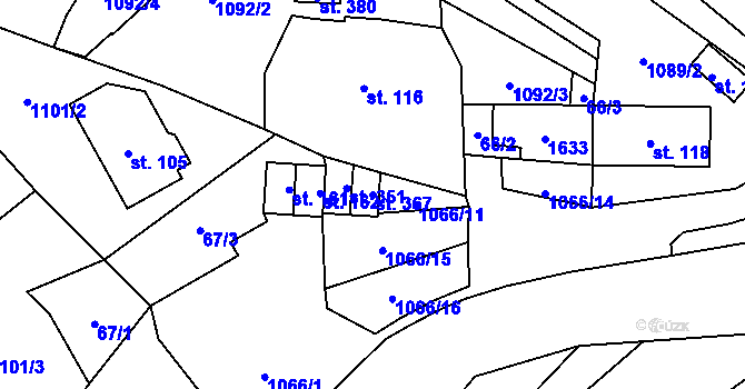 Parcela st. 367 v KÚ Rožná, Katastrální mapa
