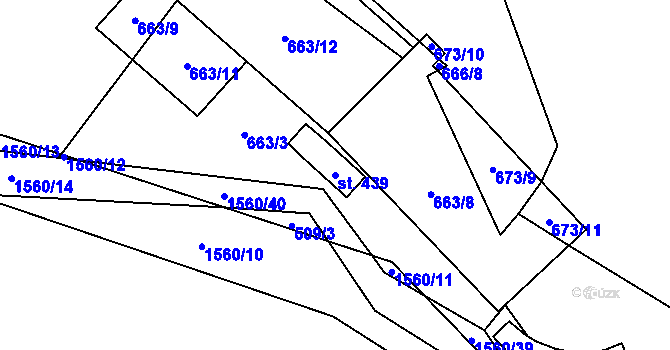 Parcela st. 439 v KÚ Rožná, Katastrální mapa