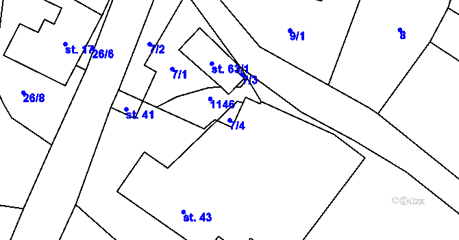 Parcela st. 7/4 v KÚ Zlatkov, Katastrální mapa