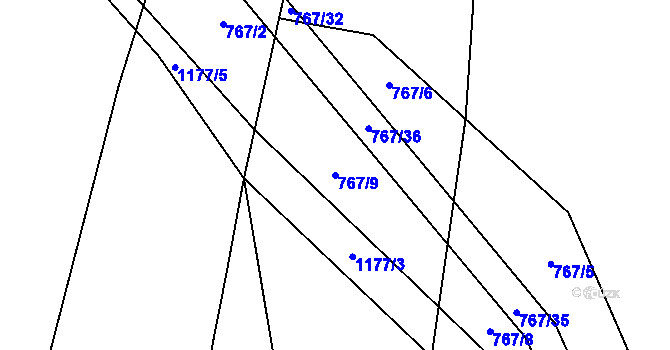 Parcela st. 767/9 v KÚ Zlatkov, Katastrální mapa