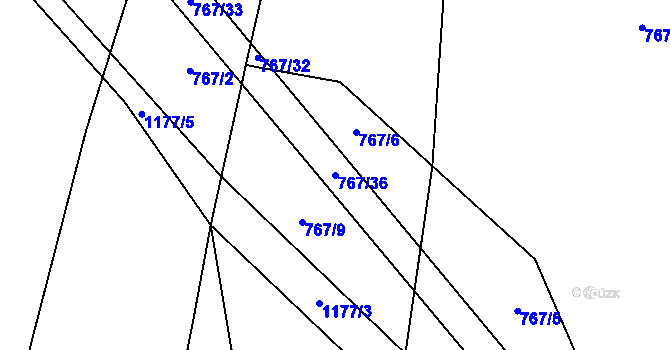 Parcela st. 767/36 v KÚ Zlatkov, Katastrální mapa