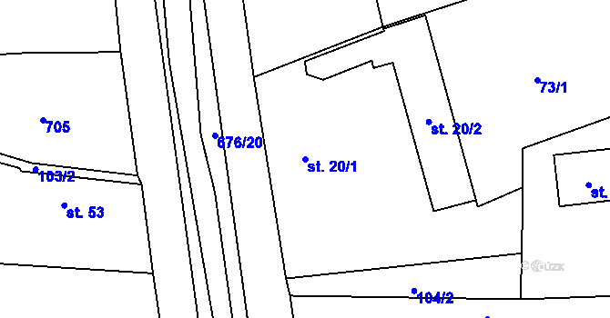 Parcela st. 20/1 v KÚ Rožnov, Katastrální mapa