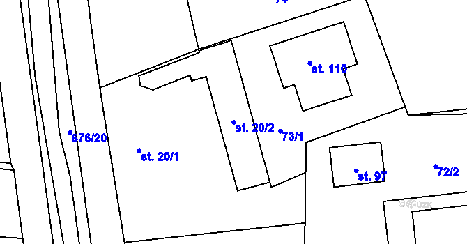 Parcela st. 20/2 v KÚ Rožnov, Katastrální mapa