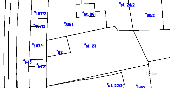 Parcela st. 23 v KÚ Rožnov, Katastrální mapa