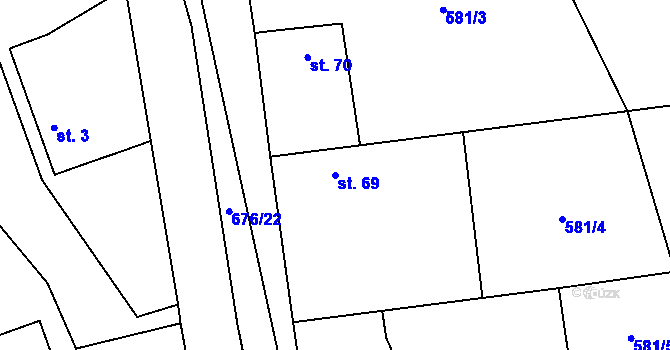 Parcela st. 69 v KÚ Rožnov, Katastrální mapa