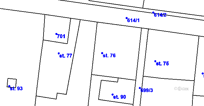 Parcela st. 76 v KÚ Rožnov, Katastrální mapa