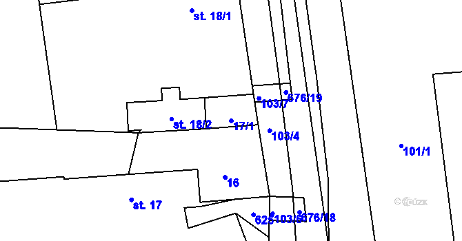 Parcela st. 17/1 v KÚ Rožnov, Katastrální mapa