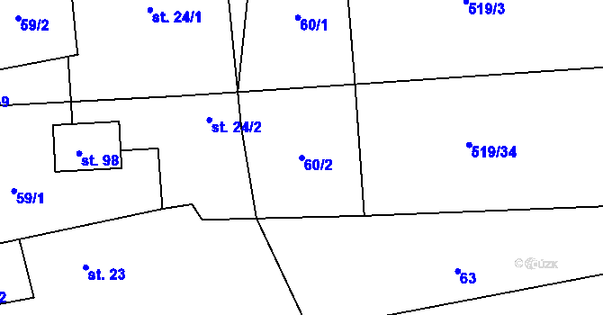 Parcela st. 60/2 v KÚ Rožnov, Katastrální mapa