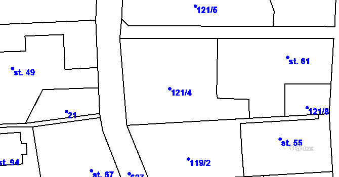 Parcela st. 121/4 v KÚ Rožnov, Katastrální mapa