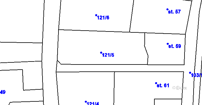 Parcela st. 121/5 v KÚ Rožnov, Katastrální mapa