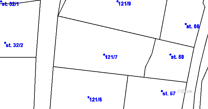 Parcela st. 121/7 v KÚ Rožnov, Katastrální mapa