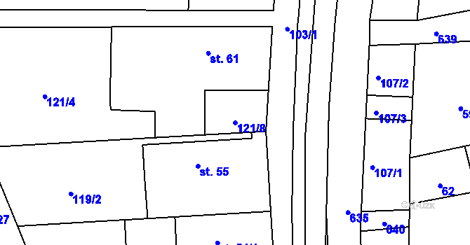 Parcela st. 121/8 v KÚ Rožnov, Katastrální mapa