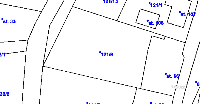 Parcela st. 121/9 v KÚ Rožnov, Katastrální mapa