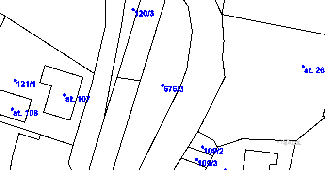 Parcela st. 676/3 v KÚ Rožnov, Katastrální mapa