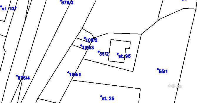 Parcela st. 55/2 v KÚ Rožnov, Katastrální mapa