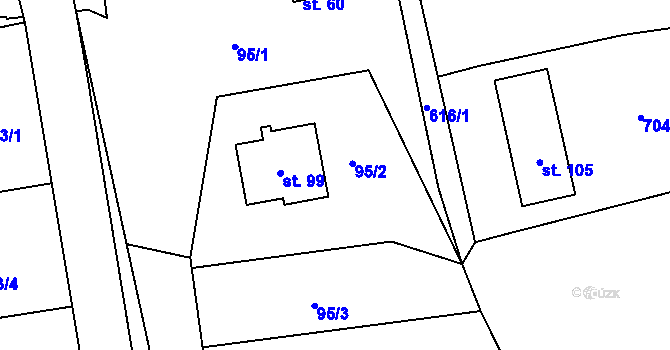 Parcela st. 95/2 v KÚ Rožnov, Katastrální mapa