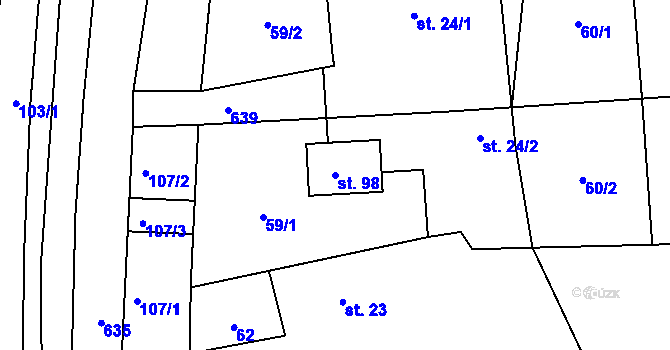 Parcela st. 98 v KÚ Rožnov, Katastrální mapa