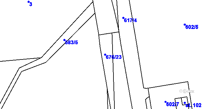 Parcela st. 676/23 v KÚ Rožnov, Katastrální mapa