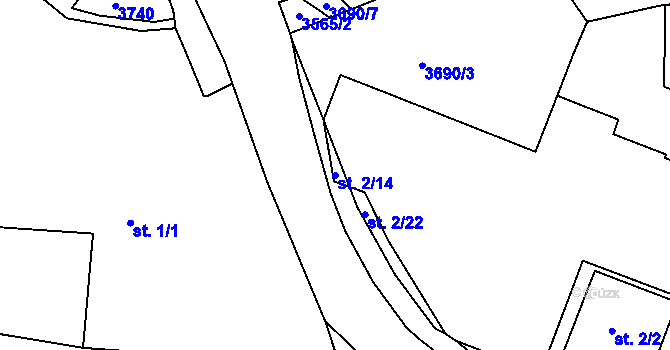 Parcela st. 2/14 v KÚ Rožnov pod Radhoštěm, Katastrální mapa