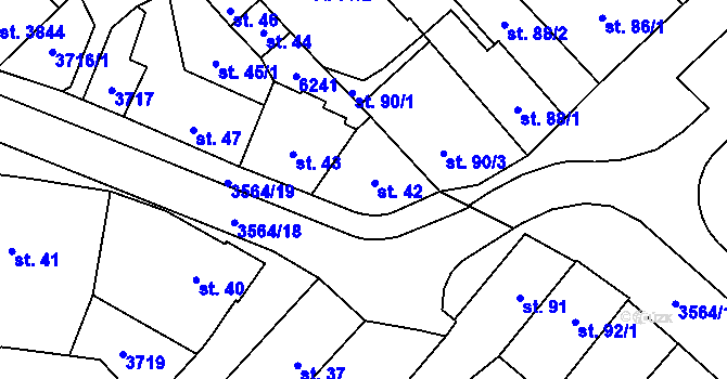 Parcela st. 42 v KÚ Rožnov pod Radhoštěm, Katastrální mapa