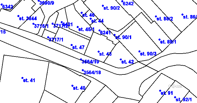 Parcela st. 43 v KÚ Rožnov pod Radhoštěm, Katastrální mapa