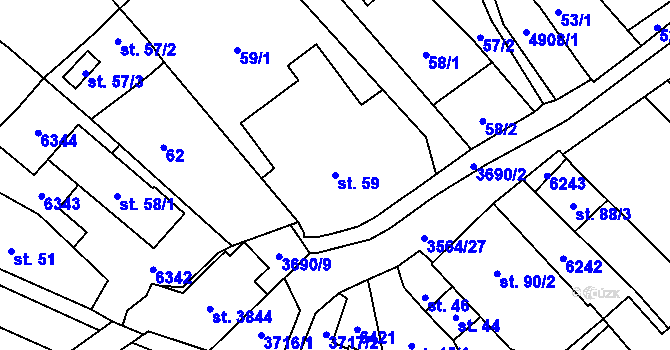 Parcela st. 59 v KÚ Rožnov pod Radhoštěm, Katastrální mapa