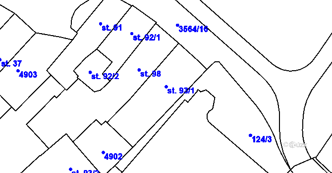 Parcela st. 93/1 v KÚ Rožnov pod Radhoštěm, Katastrální mapa