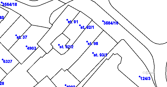 Parcela st. 98 v KÚ Rožnov pod Radhoštěm, Katastrální mapa