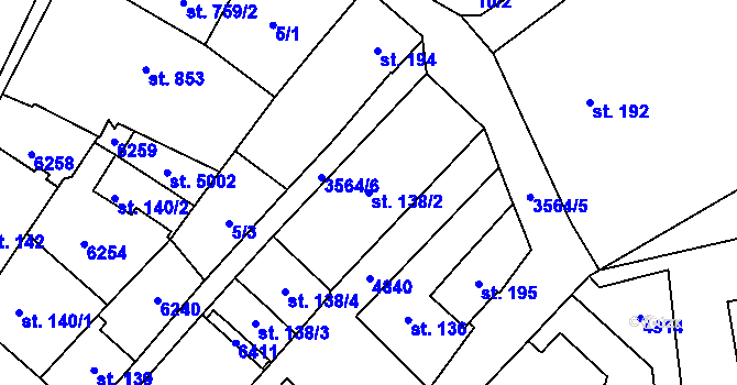 Parcela st. 138/2 v KÚ Rožnov pod Radhoštěm, Katastrální mapa