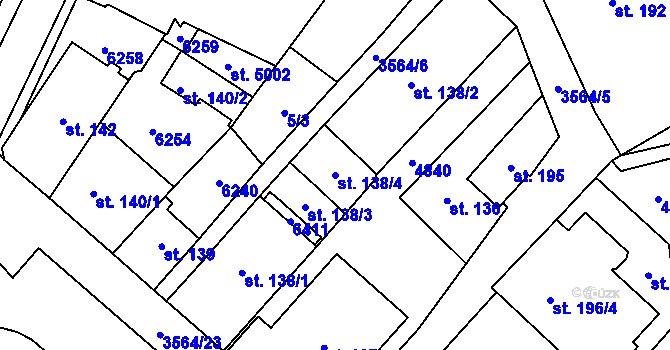 Parcela st. 138/4 v KÚ Rožnov pod Radhoštěm, Katastrální mapa