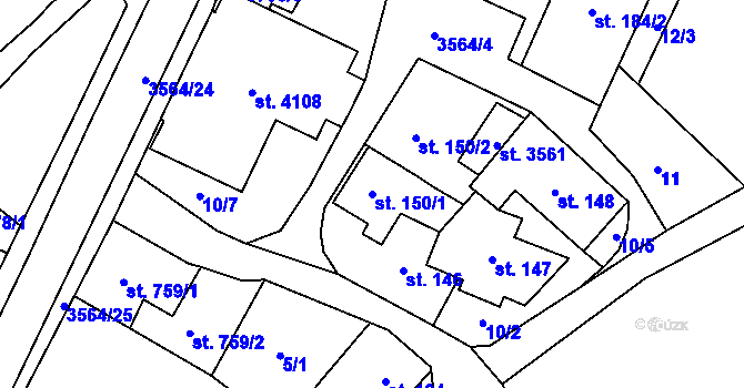 Parcela st. 150/1 v KÚ Rožnov pod Radhoštěm, Katastrální mapa