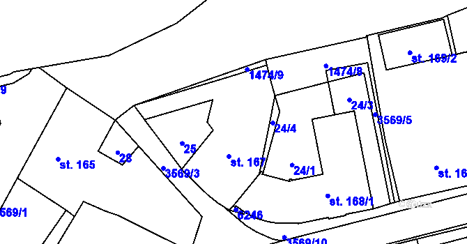 Parcela st. 167 v KÚ Rožnov pod Radhoštěm, Katastrální mapa