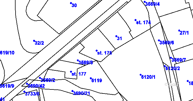 Parcela st. 175 v KÚ Rožnov pod Radhoštěm, Katastrální mapa