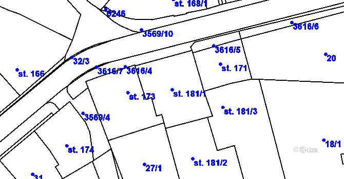 Parcela st. 181/1 v KÚ Rožnov pod Radhoštěm, Katastrální mapa