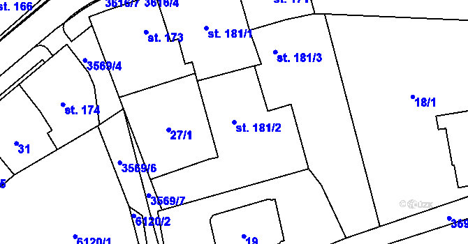 Parcela st. 181/2 v KÚ Rožnov pod Radhoštěm, Katastrální mapa