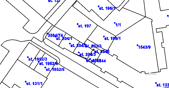 Parcela st. 203/3 v KÚ Rožnov pod Radhoštěm, Katastrální mapa