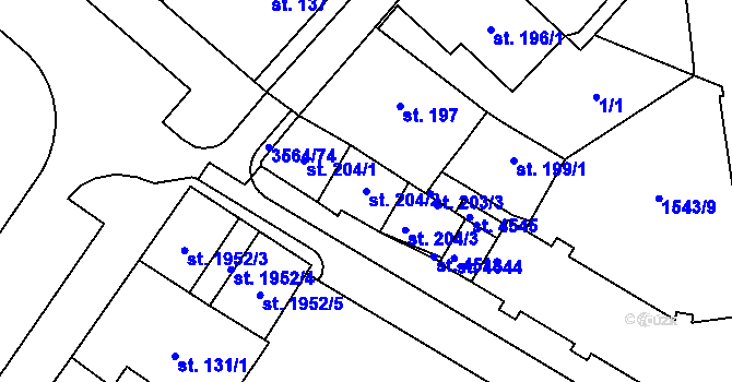 Parcela st. 204/2 v KÚ Rožnov pod Radhoštěm, Katastrální mapa