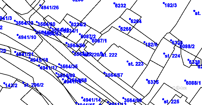 Parcela st. 222 v KÚ Rožnov pod Radhoštěm, Katastrální mapa