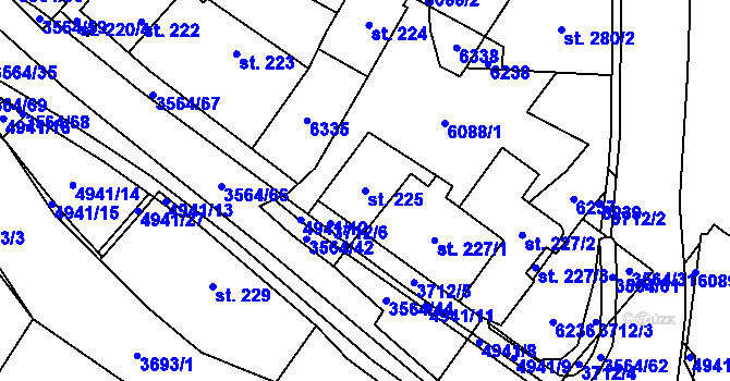Parcela st. 225 v KÚ Rožnov pod Radhoštěm, Katastrální mapa