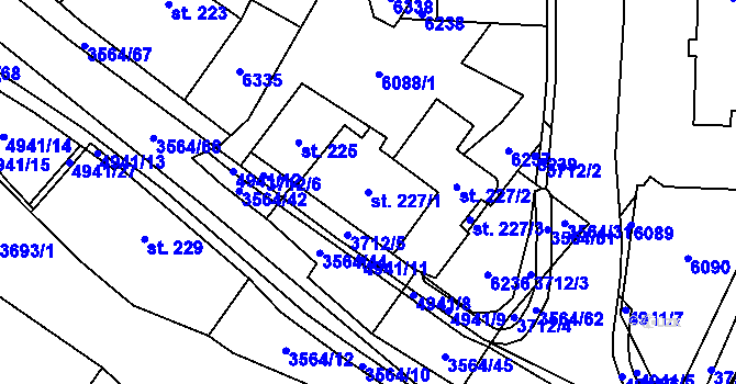 Parcela st. 227/1 v KÚ Rožnov pod Radhoštěm, Katastrální mapa