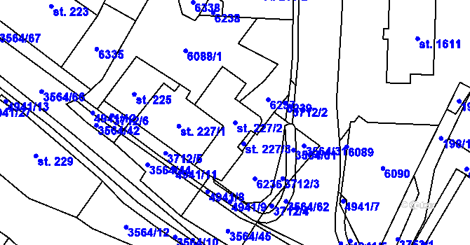 Parcela st. 227/2 v KÚ Rožnov pod Radhoštěm, Katastrální mapa