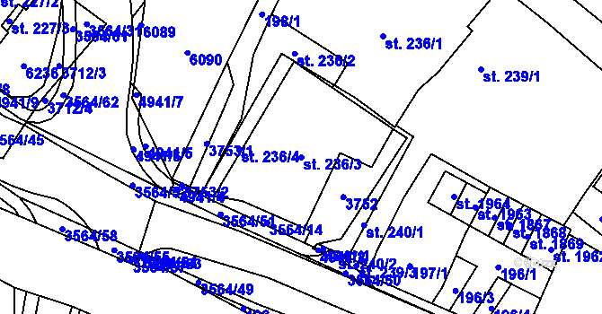 Parcela st. 236/3 v KÚ Rožnov pod Radhoštěm, Katastrální mapa