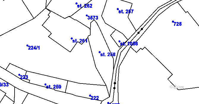 Parcela st. 258 v KÚ Rožnov pod Radhoštěm, Katastrální mapa