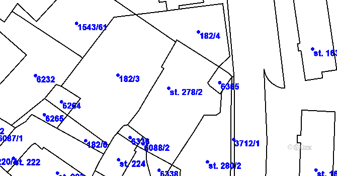Parcela st. 278/2 v KÚ Rožnov pod Radhoštěm, Katastrální mapa