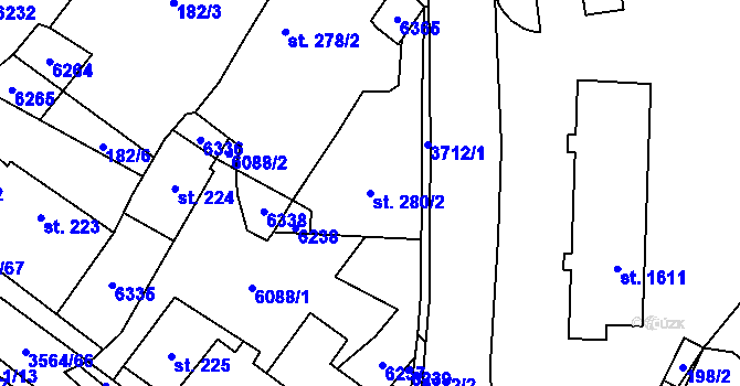 Parcela st. 280/2 v KÚ Rožnov pod Radhoštěm, Katastrální mapa