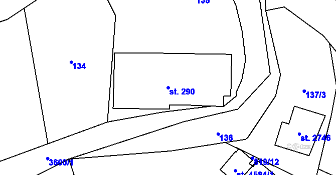 Parcela st. 290 v KÚ Rožnov pod Radhoštěm, Katastrální mapa