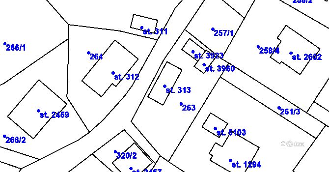 Parcela st. 313 v KÚ Rožnov pod Radhoštěm, Katastrální mapa