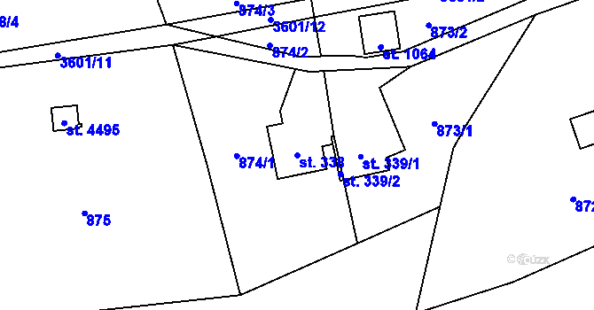 Parcela st. 338 v KÚ Rožnov pod Radhoštěm, Katastrální mapa