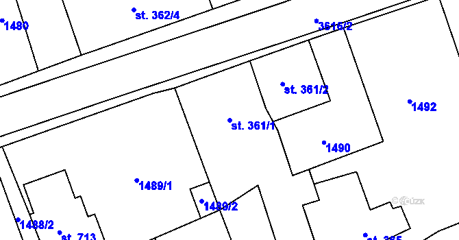 Parcela st. 361/1 v KÚ Rožnov pod Radhoštěm, Katastrální mapa