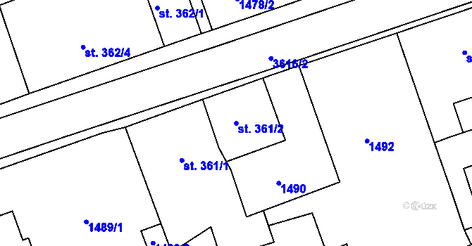 Parcela st. 361/2 v KÚ Rožnov pod Radhoštěm, Katastrální mapa